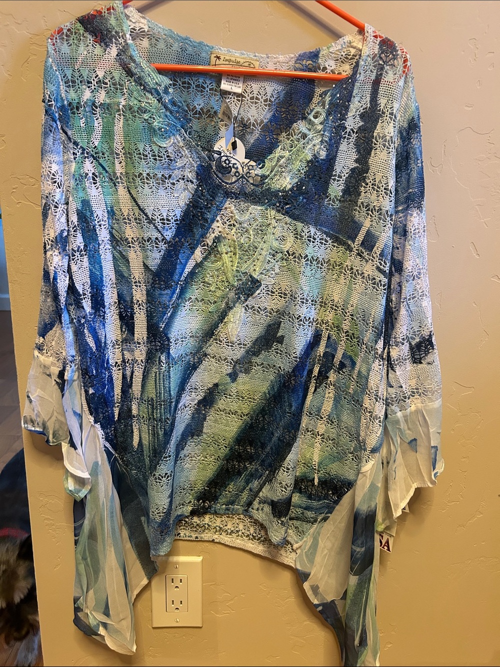 Impulse Blue & Green Lace Overlay Tunic